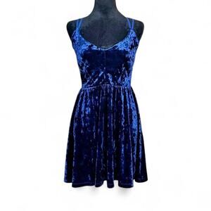 Y2K Blue Crushed Velvet Mini Dress – Strappy Back M